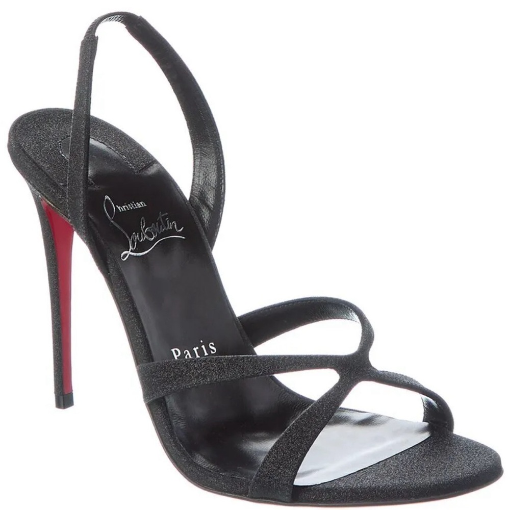 Christian Louboutin EMILIE 100 Glitter Leather Strappy Heels Sandals Shoes Sz 7